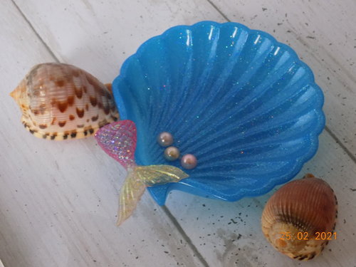 Mermaid Shell Trinket Dish- Blue